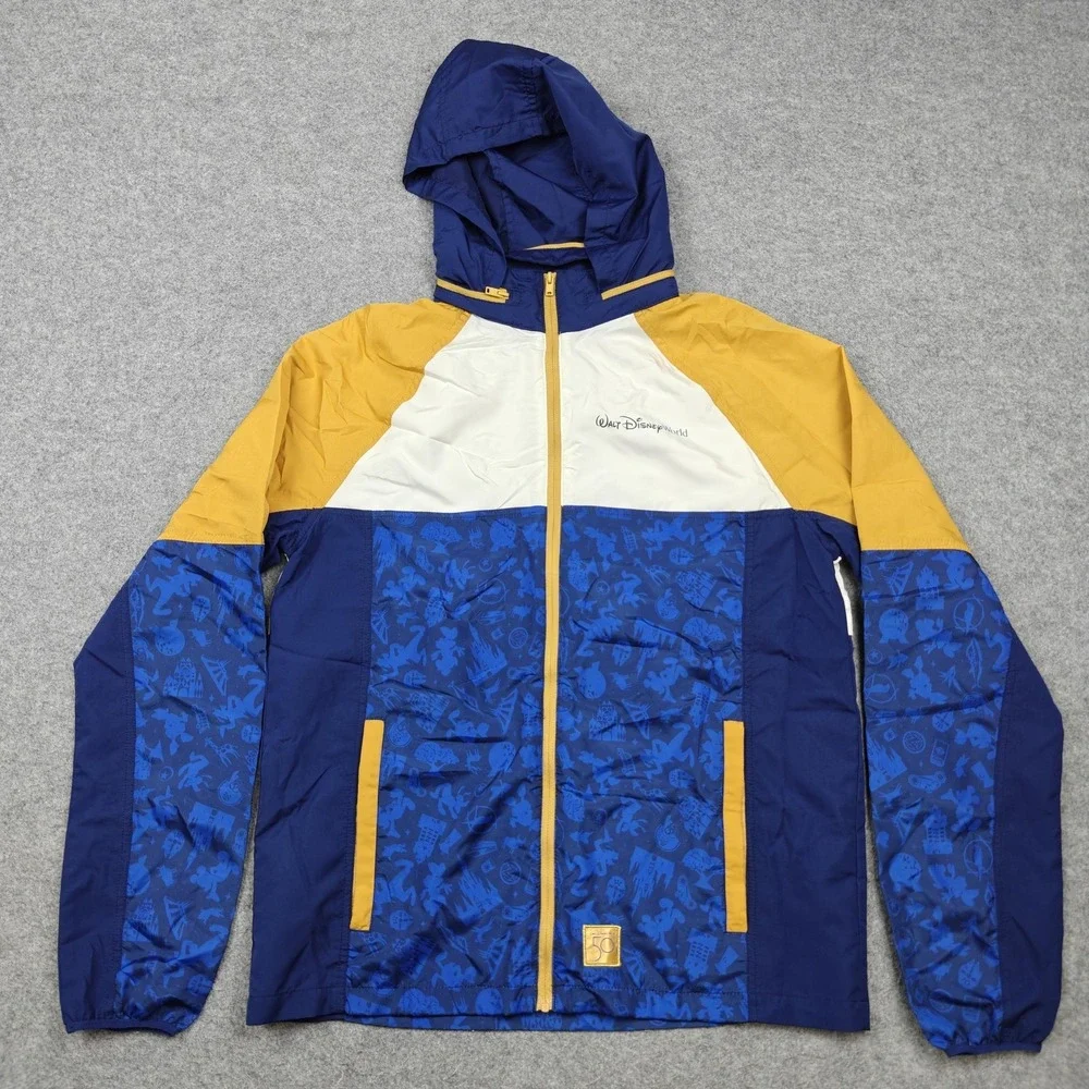 Disney Jacket Mens Small Blue Walt Disney World 50th Windbreaker Hooded